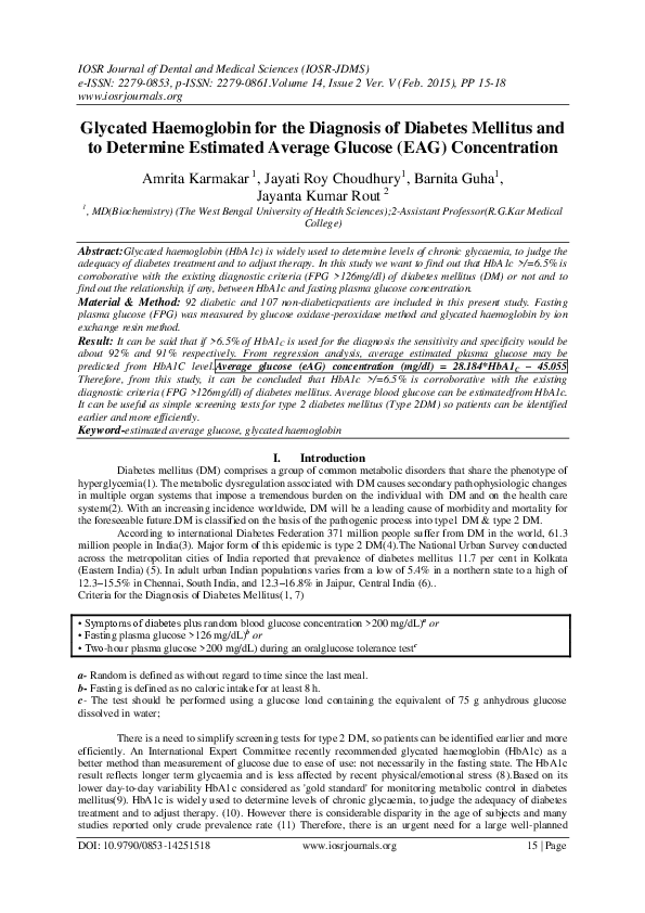 (PDF) Glycated Haemoglobin for the Diagnosis of Diabetes Mellitus and ...