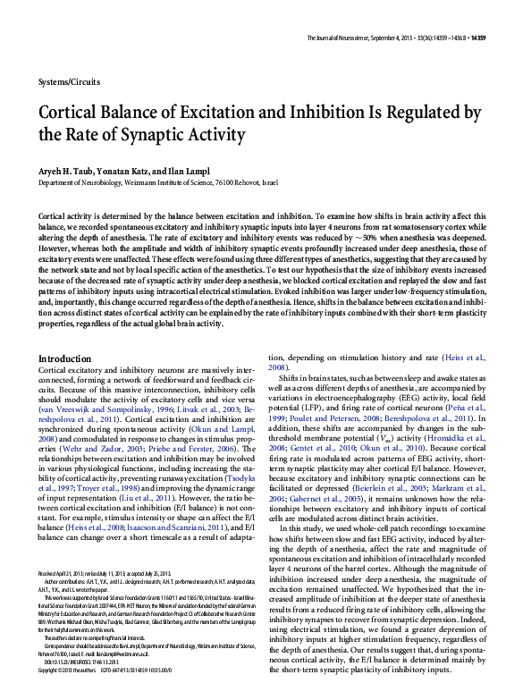 (PDF) Cortical Balance of Excitation and Inhibition Is Regulated by the ...