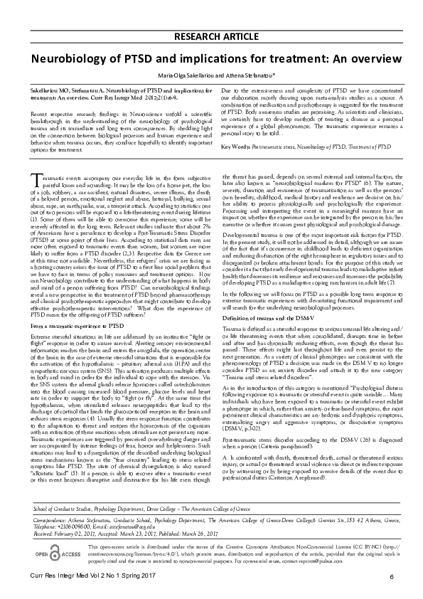 (PDF) Neurobiology of PTSD and implications for treatment: An overview