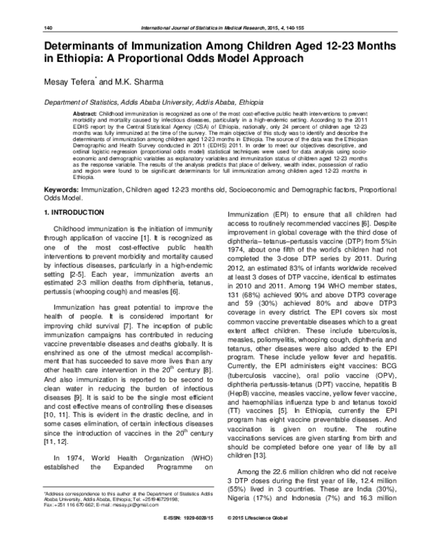 (PDF) Determinants of Immunization Among Children Aged 12-23 Months in ...