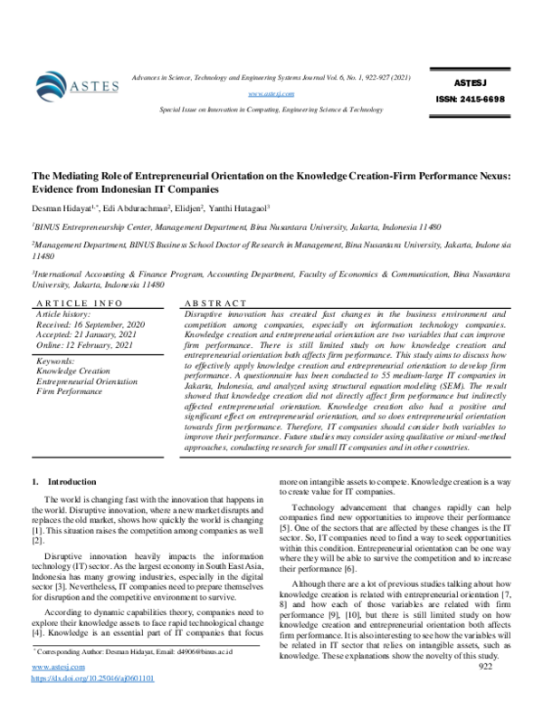 (PDF) The Mediating Role of Entrepreneurial Orientation on the ...
