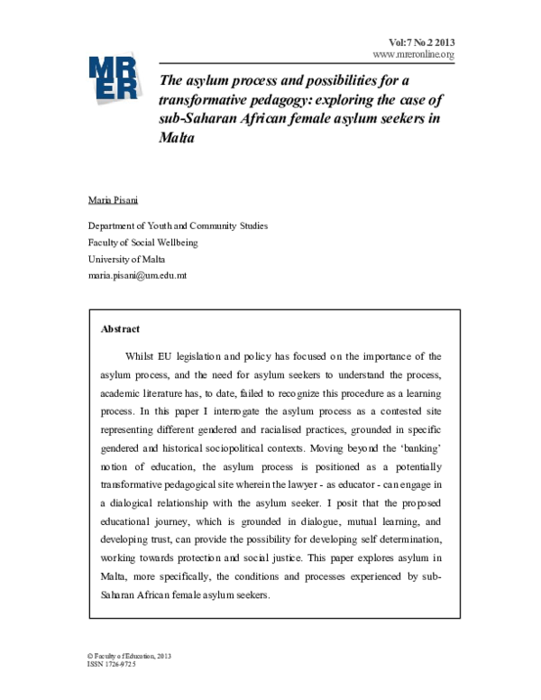 (PDF) The asylum process and possibilities for a transformative ...