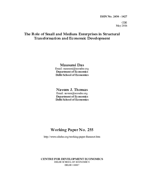 (PDF) The Role of Small and Medium Enterprises in Structural ...