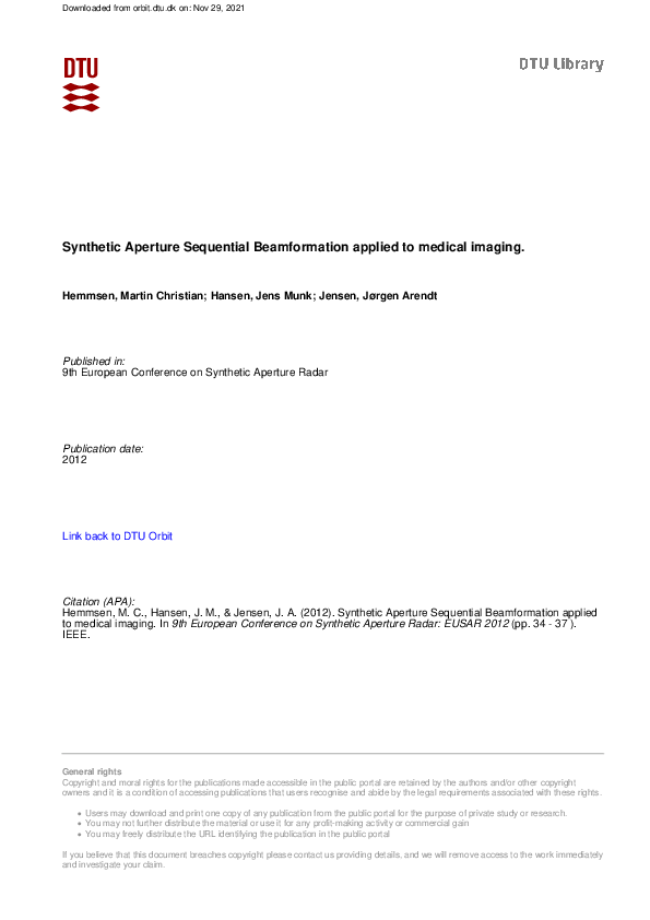 (PDF) Synthetic aperture sequential beamformation applied to medical ...