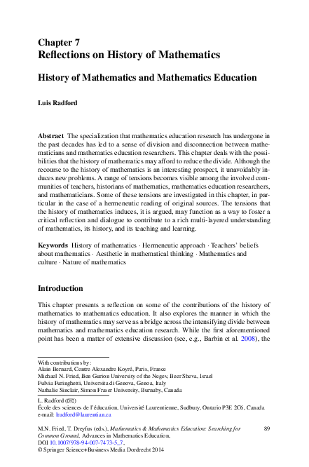 (PDF) Chapter 7 Reflections on History of Mathematics History of ...