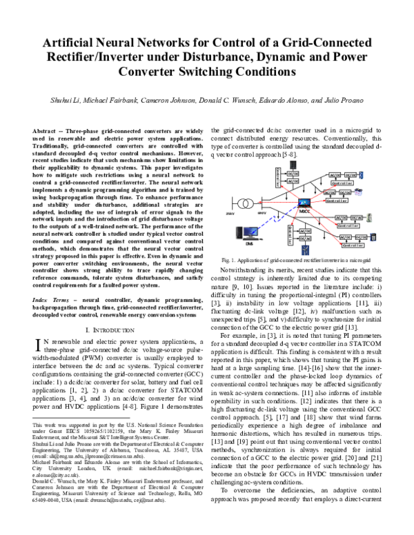 (PDF) Artificial neural networks for control of a grid-connected ...