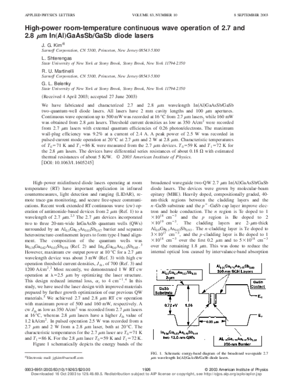 (PDF) High-power room-temperature continuous wave operation of 2.7 and ...