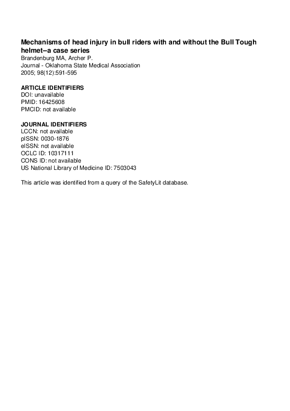 (PDF) Mechanisms of head injury in bull riders with and without the ...