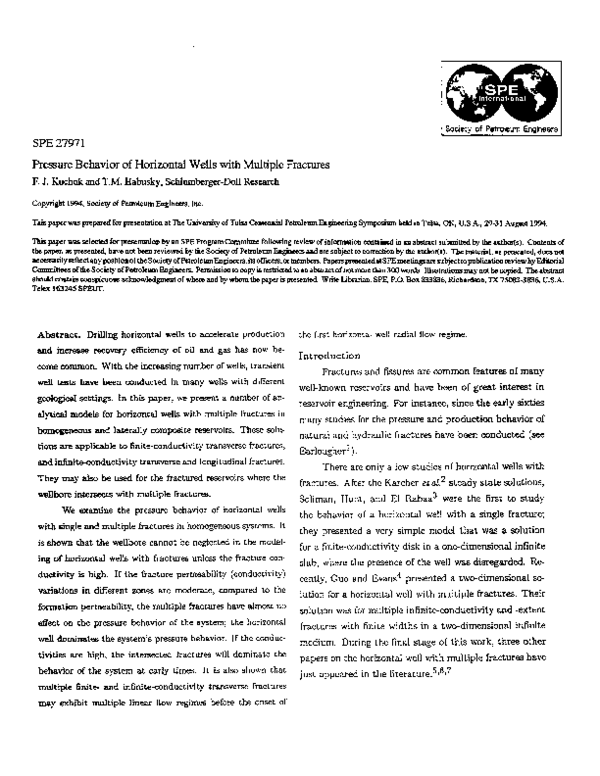 (PDF) Pressure Behavior of Horizontal Wells with Multiple Fractures