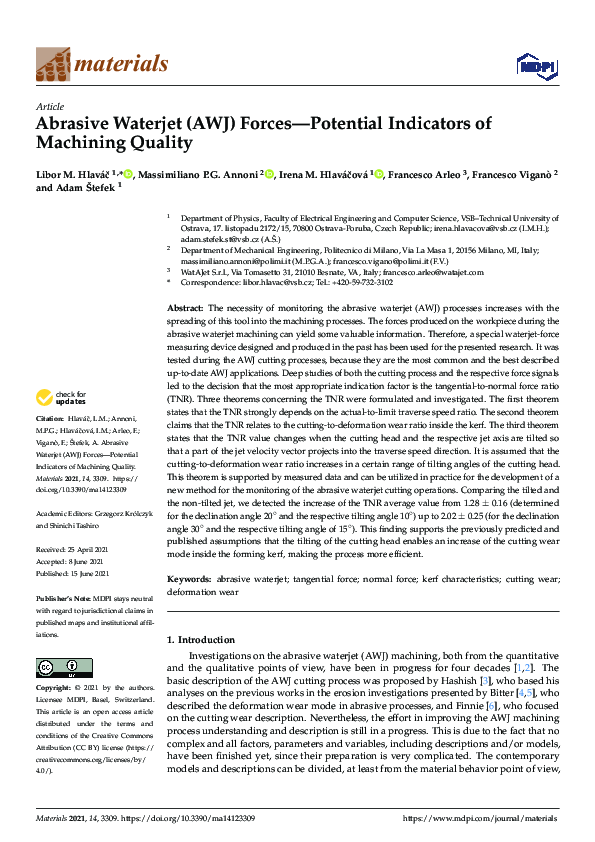 (PDF) Abrasive Waterjet (AWJ) Forces—Potential Indicators of Machining ...