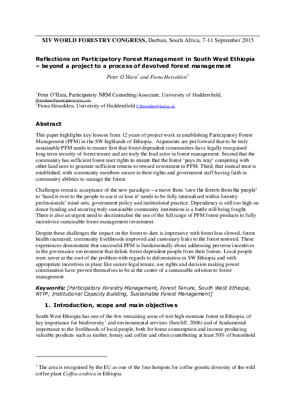 (PDF) Reflections on Participatory Forest Management in South West ...