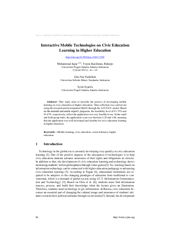 (PDF) Interactive Mobile Technologies on Civic Education Learning in ...