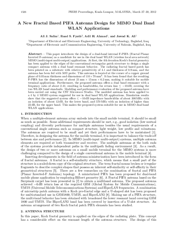(PDF) A New Fractal Based PIFA Antenna Design for MIMO Dual Band WLAN ...