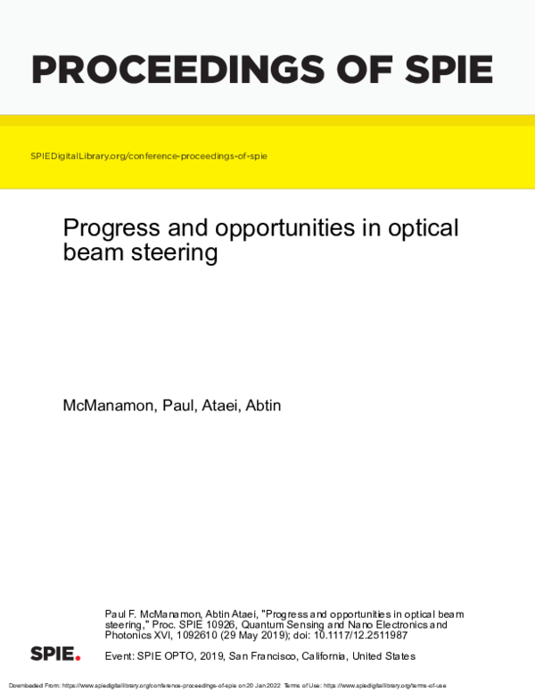 (PDF) Progress and opportunities in optical beam steering