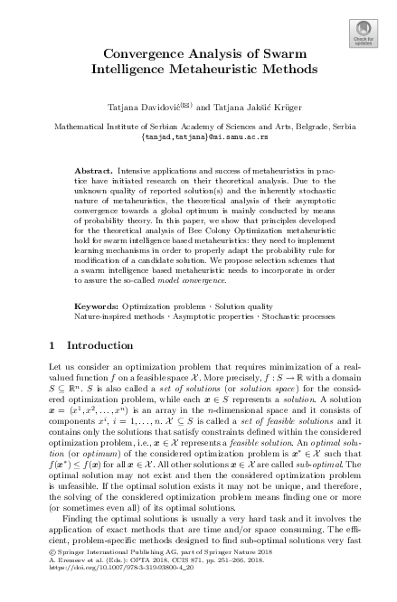 (PDF) Convergence Analysis of Swarm Intelligence Metaheuristic Methods