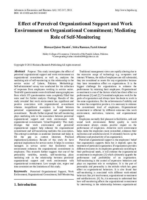 (PDF) Effect of Perceived Organizational Support and Work Environment ...