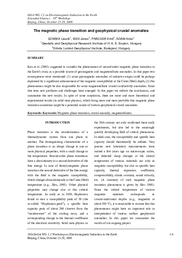 (PDF) The magnetic phase transition and geophysical crustal anomalies