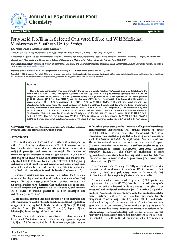 (PDF) Fatty Acid Profiling in Selected Cultivated Edible and Wild ...