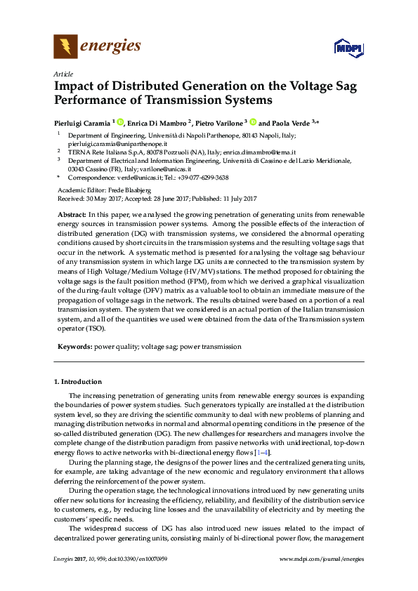 (PDF) Impact of Distributed Generation on the Voltage Sag Performance ...