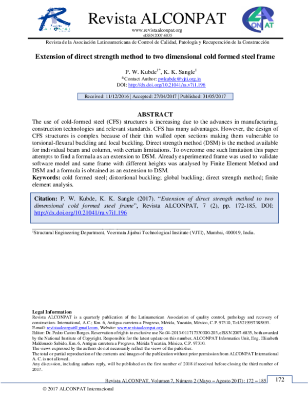 (PDF) Extension of direct strength method to two dimensional cold ...