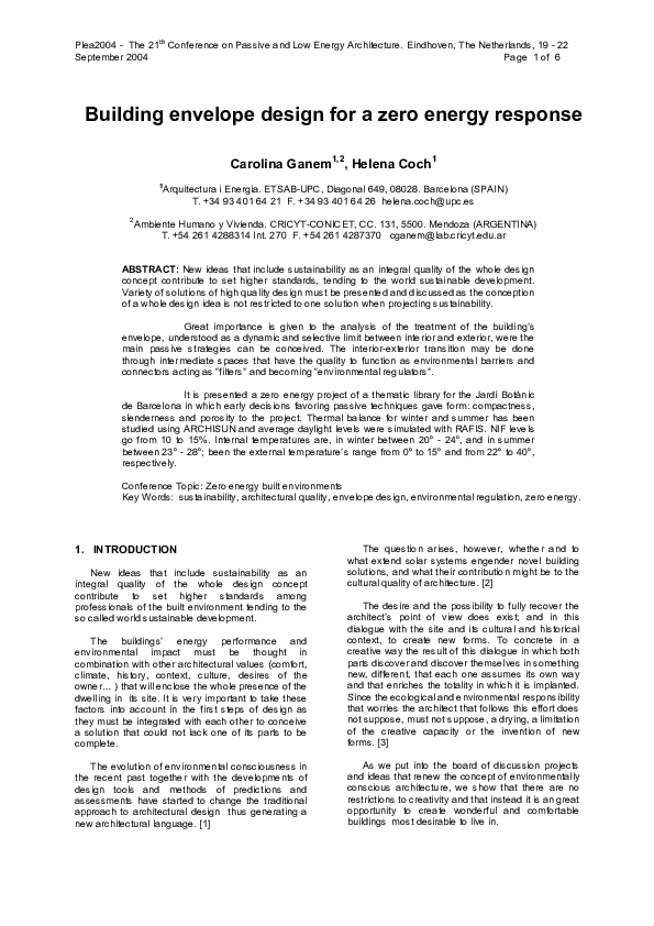 (PDF) Building envelope design for a zero energy response