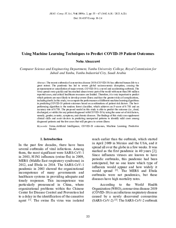 (PDF) Using Machine Learning Techniques to Predict COVID-19 Patient ...