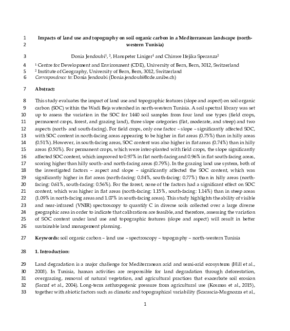 (PDF) Impacts of land use and topography on soil organic carbon in a ...