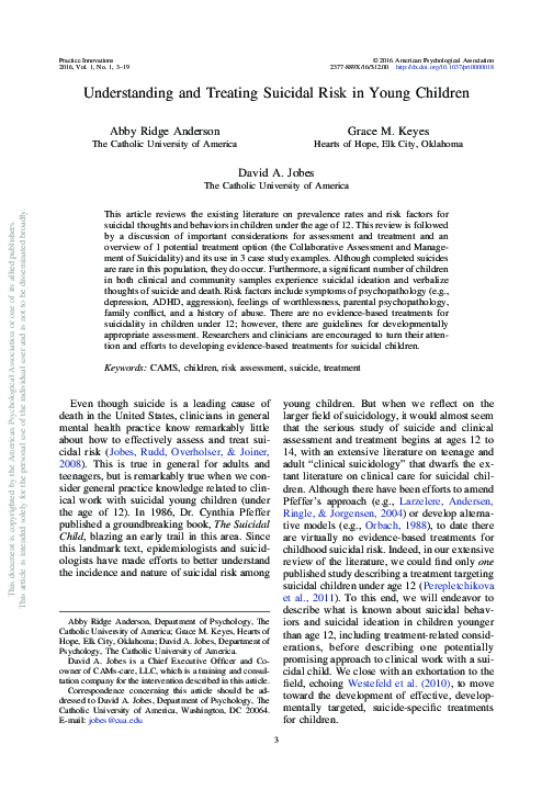 (PDF) Understanding and treating suicidal risk in young children
