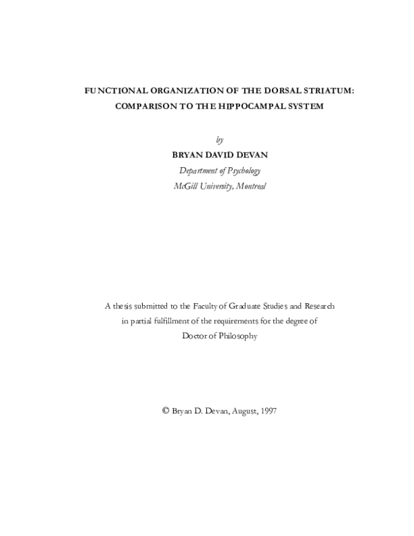 (PDF) Functional organization of the dorsal striatum : comparison to ...