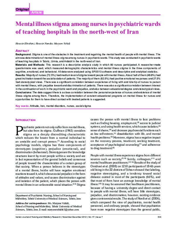 (PDF) Mental illness stigma among nurses in psychiatric wards of ...