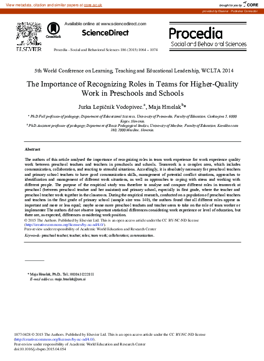 (PDF) The Importance of Recognizing Roles in Teams for Higher-Quality ...