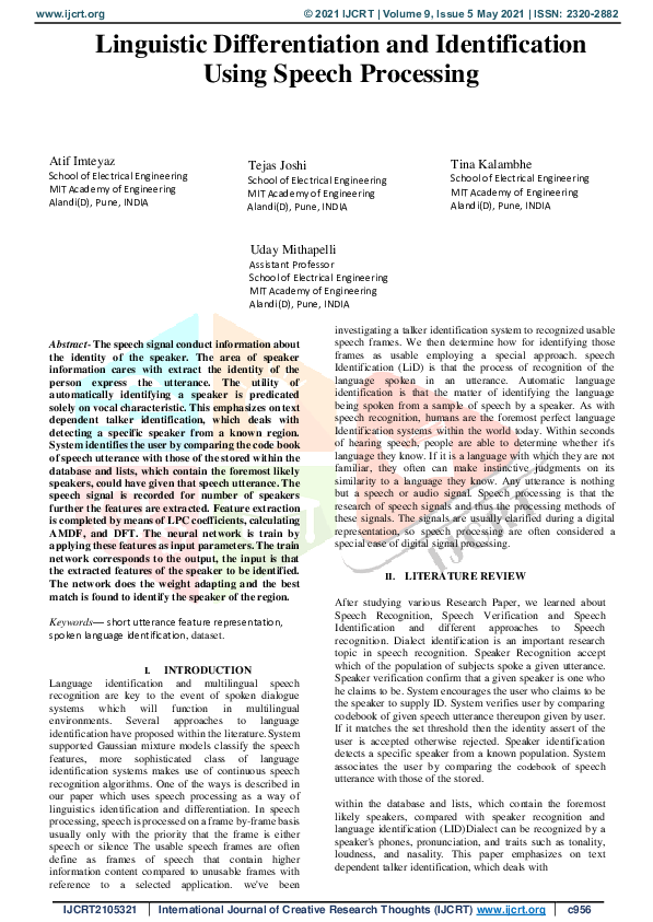 (PDF) Linguistic Differentiation and Identification Using Speech Processing