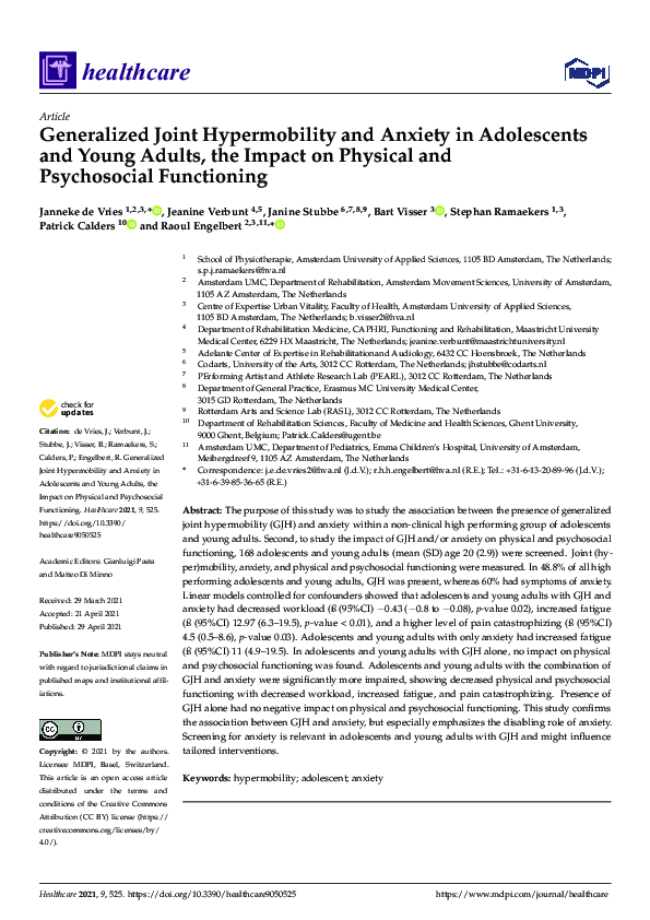(PDF) Generalized Joint Hypermobility and Anxiety in Adolescents and ...