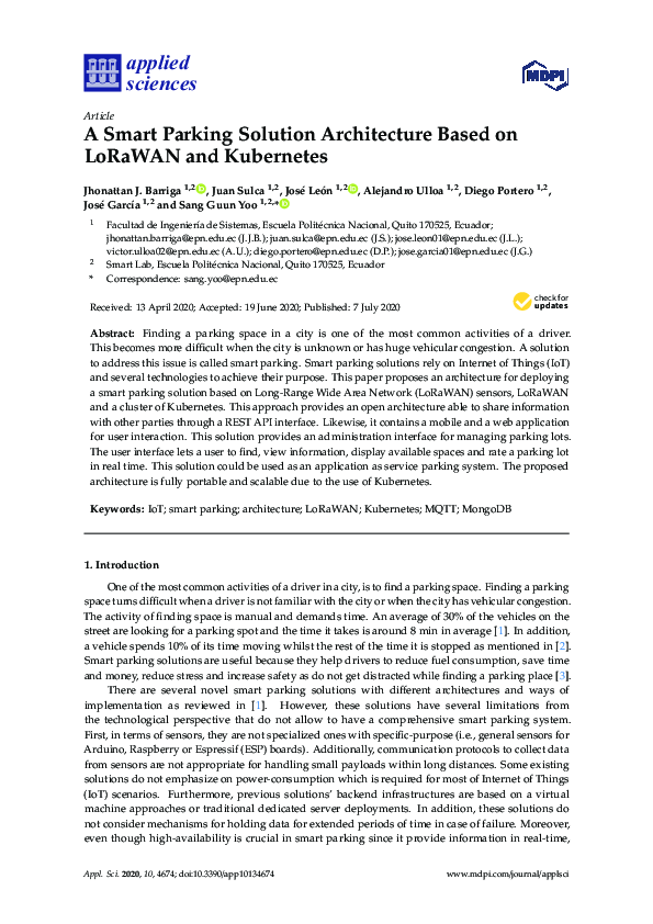 (PDF) A Smart Parking Solution Architecture Based on LoRaWAN and Kubernetes