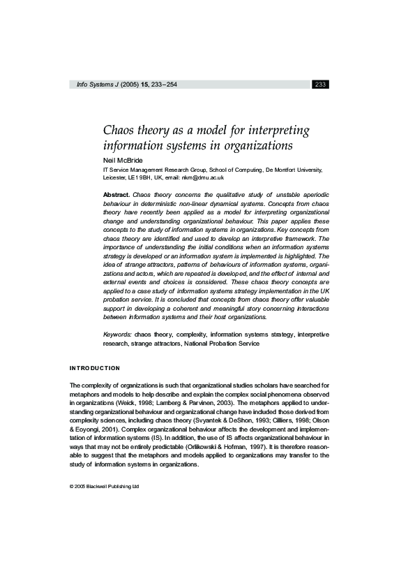 (PDF) Chaos theory as a model for interpreting information systems in ...