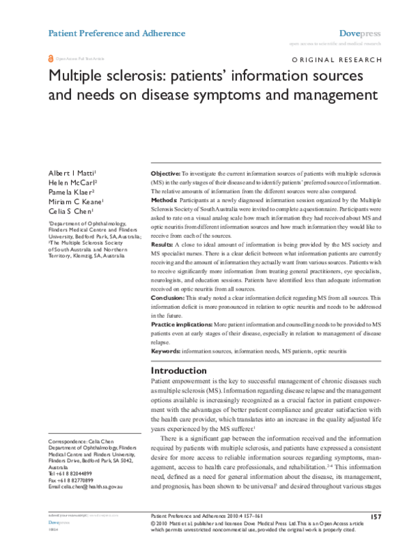 (PDF) Multiple sclerosis: patients' information sources and needs on ...
