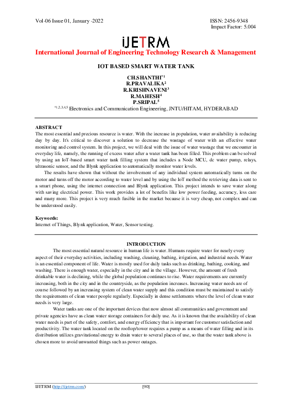 Pdf Iot Based Smart Water Tank Pdf Iot Based Smart Water Tank