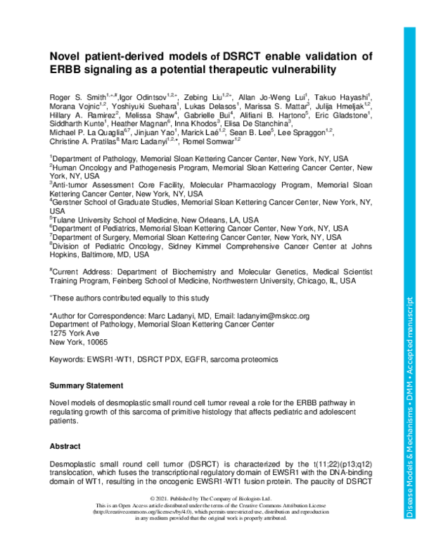 (PDF) Novel patient-derived models of DSRCT enable validation of ERBB ...