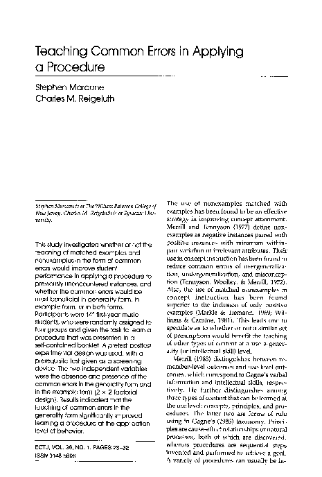 (PDF) Teaching common errors in applying a procedure