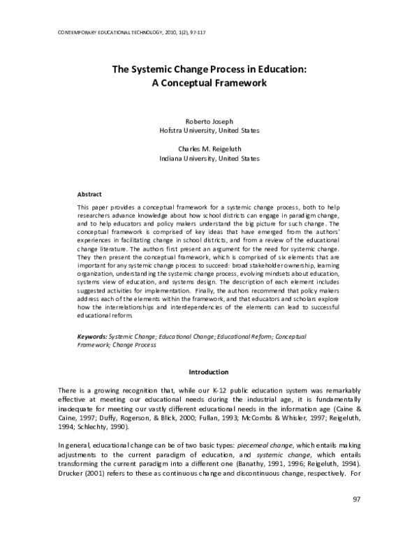 (PDF) The Systemic Change Process in Education: A Conceptual Framework