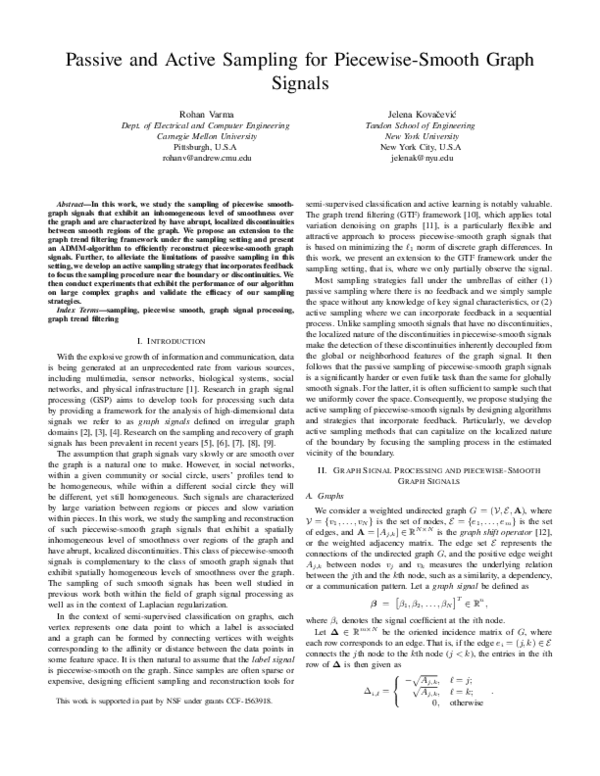 (PDF) Passive and Active Sampling for Piecewise-Smooth Graph Signals