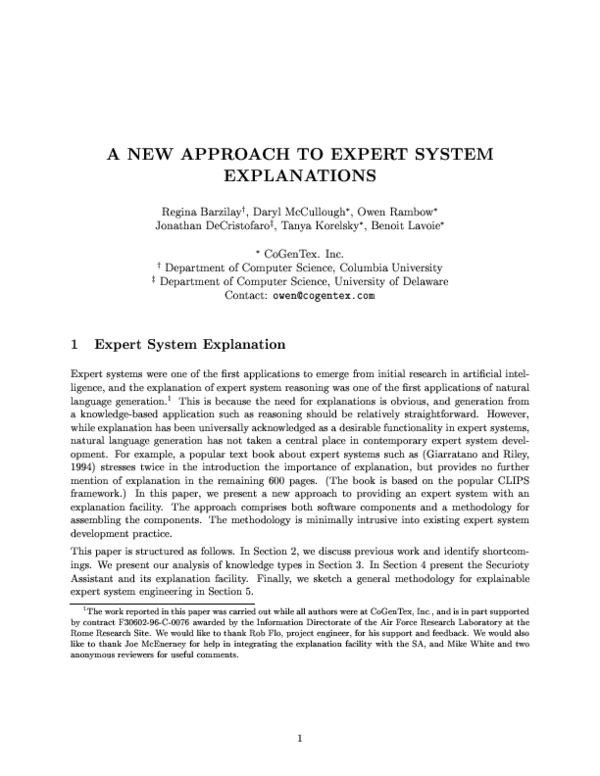 (PDF) A New Approach to Expert System Explanations