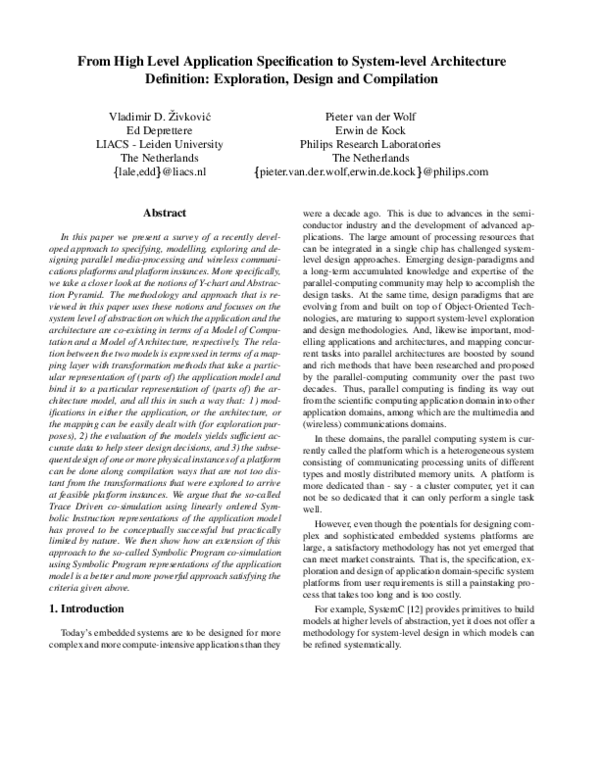 (PDF) From High Level Application Specification to System-level ...