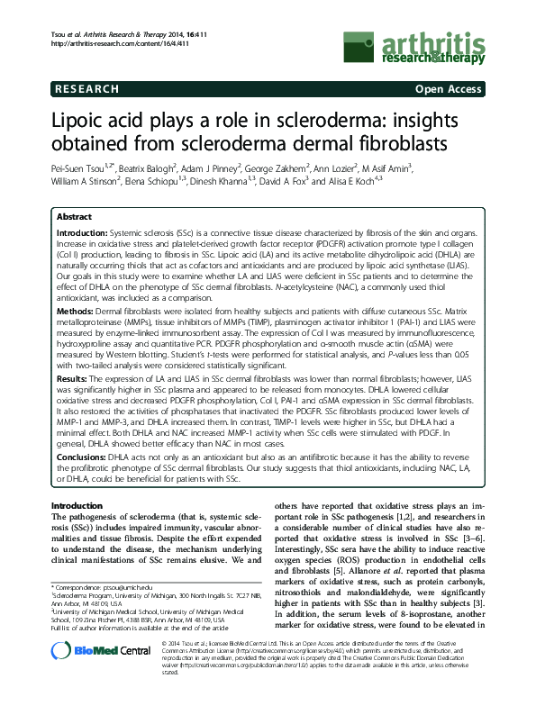 (PDF) Lipoic acid plays a role in scleroderma: insights obtained from ...