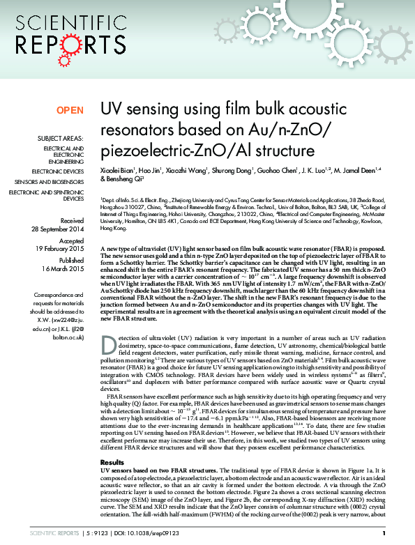 (PDF) UV sensing using film bulk acoustic resonators based on Au/n-ZnO ...