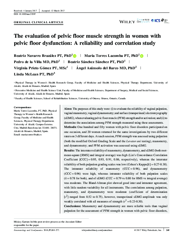 (PDF) The evaluation of pelvic floor muscle strength in women with ...