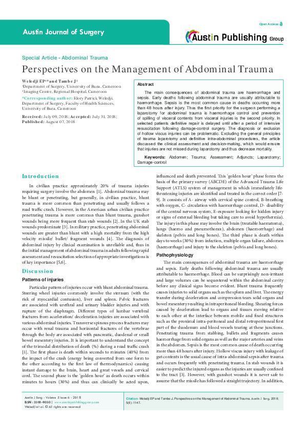 (PDF) Perspectives on the Management of Abdominal Trauma