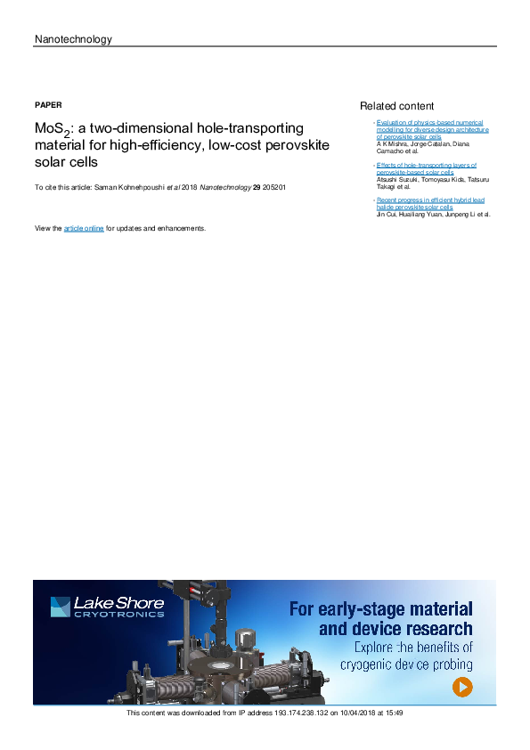 (PDF) MoS2: a two-dimensional hole-transporting material for high ...