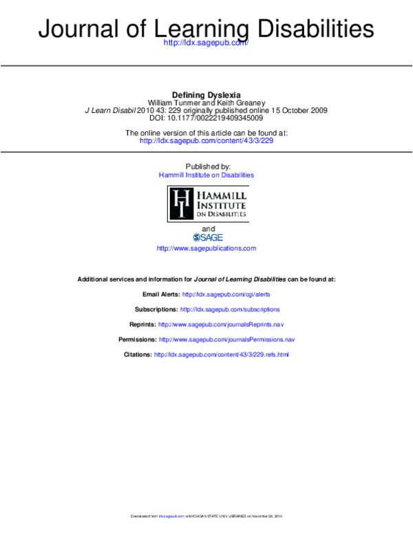 (PDF) Journal of Learning Disabilities Defining Dyslexia