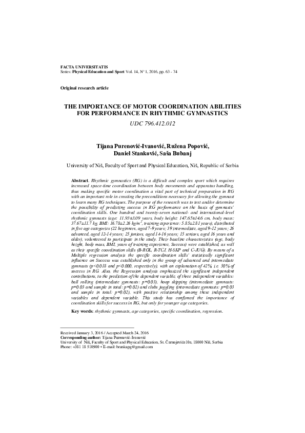 (PDF) The Importance of Motor Coordination Abilities for Performance in ...